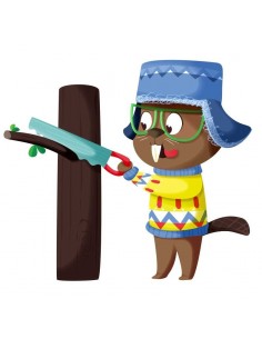 Stickers Forêt,Sticker enfant: Castor qui scie