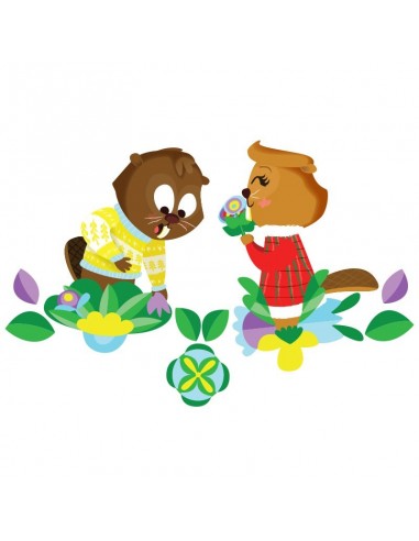 Stickers Forêt,Sticker enfant: 2 castors amoureux