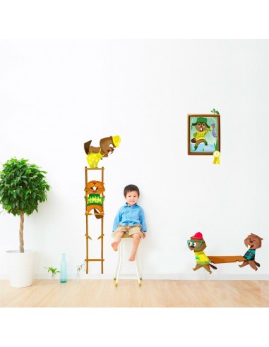 Stickers Forêt,Sticker enfant: Castors transportant une planche Stickers Forêt,Sticker enfant: Castors transportant une planche