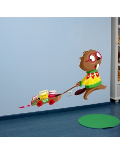 Stickers Forêt,Sticker enfant: Castor à charette 2