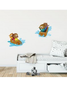 Stickers Forêt,Sticker enfant: Castors rafting 2