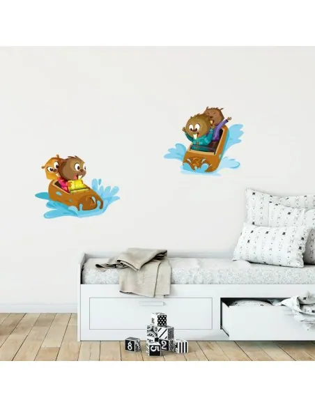 Stickers Forêt,Sticker enfant: Castors rafting