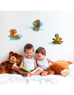 Stickers Forêt,Sticker enfant: 2 castors en radeau 2