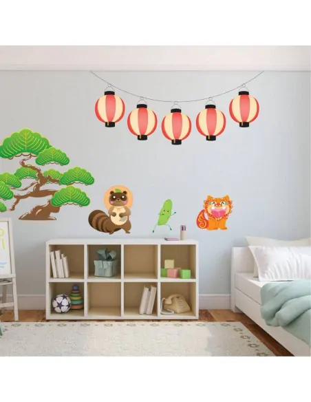 Stickers Monde,Sticker enfant japon: cinq lanternes japonaises
