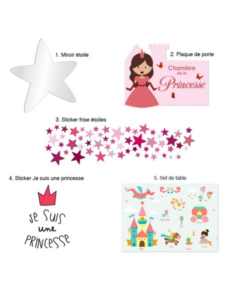 Kit Deco Promo,Kit Déco: Princesse étoiles rose - plaque de