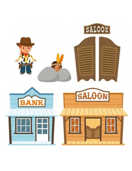 Stickers Indiens & Cowboys,sticker decoratif: frise saloon