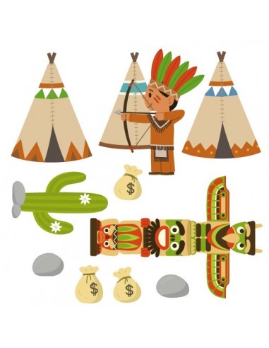 Stickers Indiens & Cowboys,sticker enfant: frise totem indien