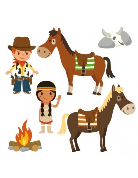 Stickers Indiens & Cowboys,sticker enfant: frise cowboys et