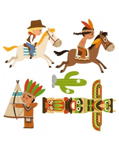 Stickers Indiens & Cowboys,sticker enfant: frise cowboy et