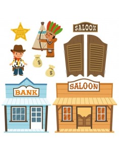 Stickers Indiens & Cowboys,sticker enfant: frise saloon indien