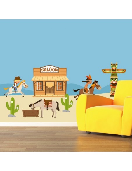 Stickers Indiens & Cowboys,sticker enfant: frise saloon indien