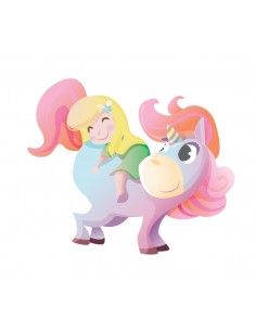 Stickers Féerie & Princesse,Stickers Enfant: Fille sur licorne