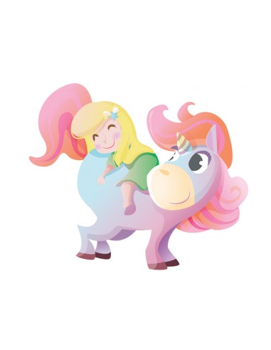 Stickers Féerie & Princesse,Stickers Enfant: Fille sur licorne