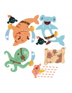 Stickers Pirates,Stickers frise Poissons pirates