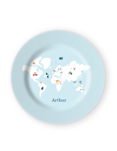 Tous nos produits,Assiette enfant Prénom: Monde