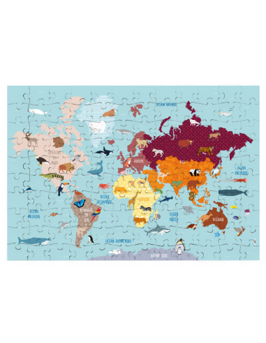 Tous nos produits,Puzzle Carte du monde animaux