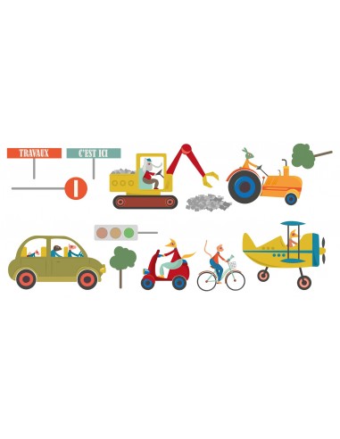 Stickers Voiture & Transports,Sticker enfant: frise travaux