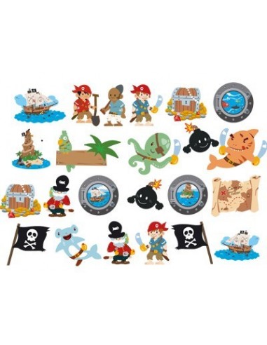 Stickers Pirates,Planche de 23 stickers Pirates