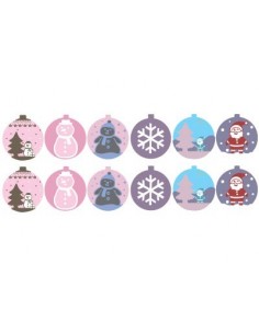 Stickers Noël,Stickers: Frise Boules de Noel "rose" (x12)