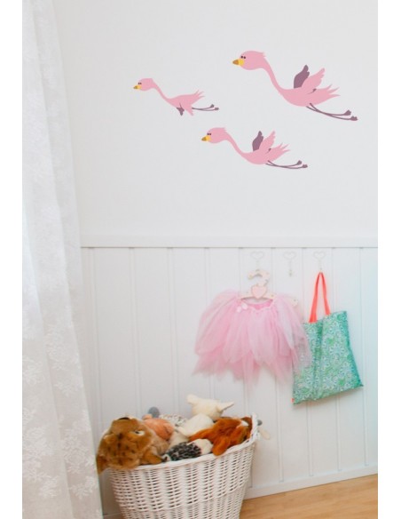 Stickers Jungle & Savane,sticker enfant: 3 flamants roses