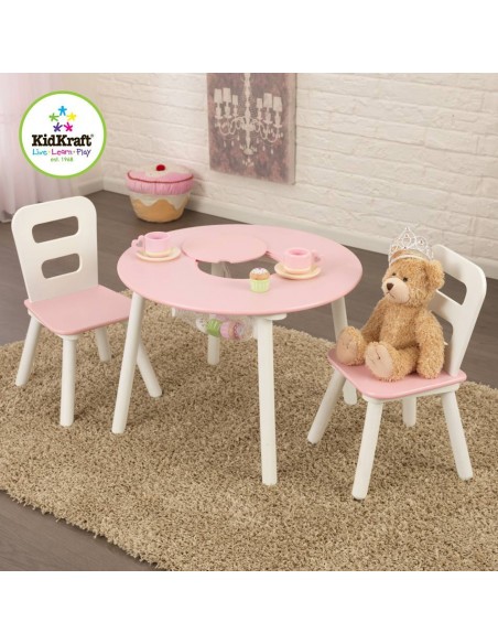 Tables- Chaises & Bureaux,Ensemble chaises et table ronde rose