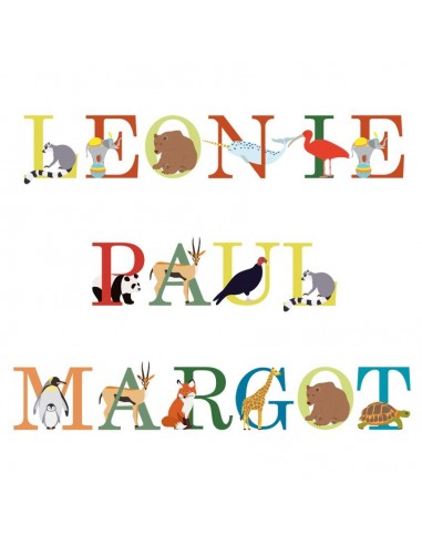 Stickers Prénom,Sticker Prénom : ABCdaire Animaux Stickers Prénom,Sticker Prénom : ABCdaire Animaux