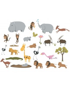 Stickers Bébé,Sticker Bébé: petite frise de 25 Stickers Savane