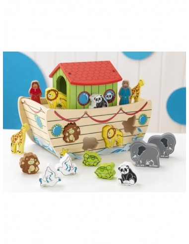 Jouet en bois,Jouet en bois: Arche de Noé avec formes à emboiter Jouet en bois,Jouet en bois: Arche de Noé avec formes à emboiter