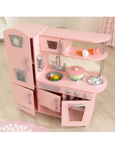 Cuisine enfant - avec accessoires - rose - 29x78x87 cm