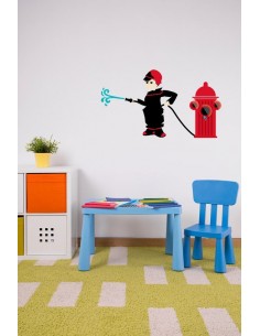 Stickers Pompier,sticker mural: pompier et sa lance 2