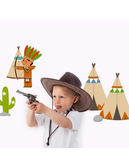 Stickers Indiens & Cowboys,sticker enfant: frise indien et son