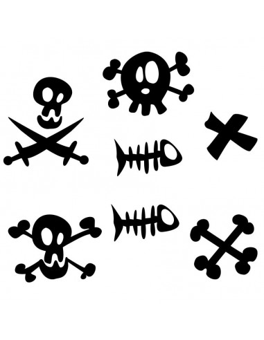 Stickers Pirates,Stickers frise pirate: têtes de mort, poissons