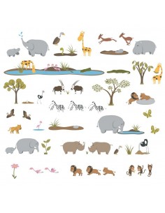 Stickers Jungle & Savane,Planche géante de 50 stickers Savane