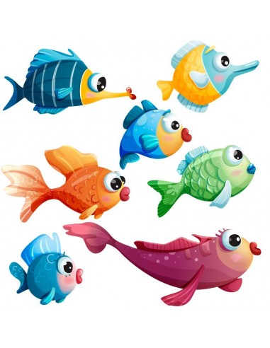Stickers de la Mer,Stickers mer: frise poissons multicolore