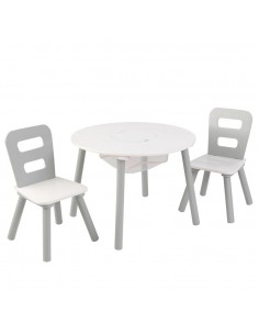 Tables- Chaises & Bureaux,Ensemble chaises et table ronde gris 2