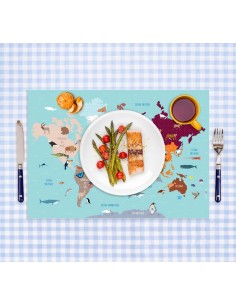 Set de table,Set De Table Enfant: Carte Monde Animaux 2