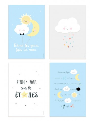 Poster enfant,Kit de 4 affiches: nuage