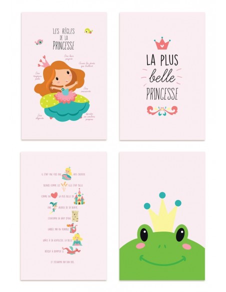 Poster enfant,Kit de 4 affiches: princesse