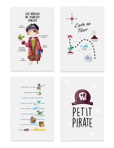 Poster enfant,Kit de 4 affiches: pirate