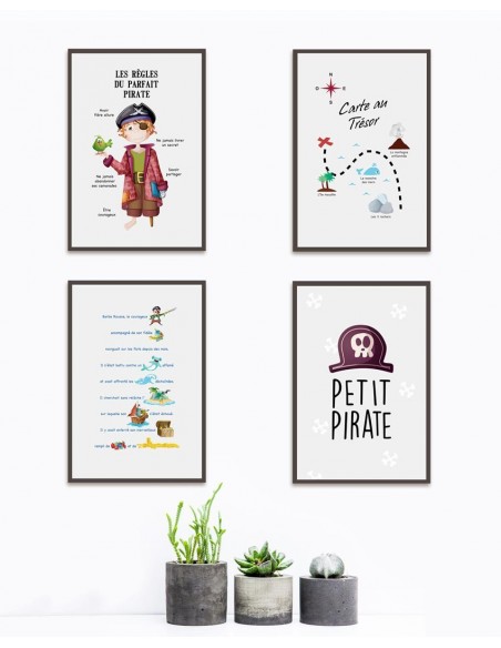 Poster enfant,Kit de 4 affiches: pirate