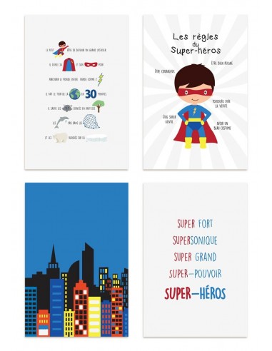 Poster enfant,Kit de 4 affiches: super-héros