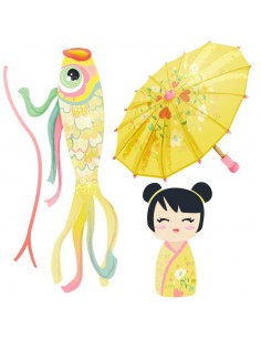 Stickers Asie,Stickers Japon: Ensemble ombrelle jaune