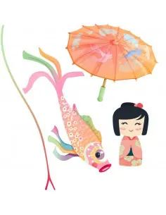 Stickers Asie,Stickers Japon: Ensemble ombrelle rose
