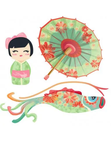 Stickers Asie,Stickers Japon: Ensemble ombrelle vert