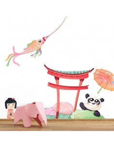 Stickers Asie,Sticker Japon: Panda et Torii 2
