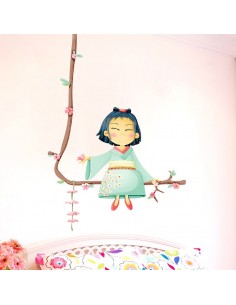 Stickers Asie,Sticker Japon: Fillette sur sa branche 2