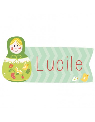 Stickers Prénom,Sticker Prénom: Poupée Russe verte