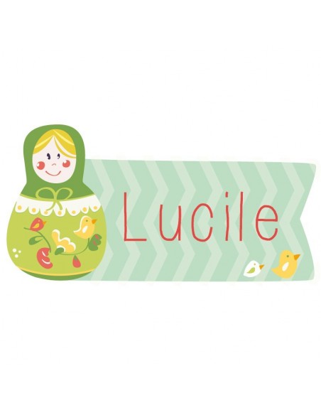 Stickers Prénom,Sticker Prénom: Poupée Russe verte