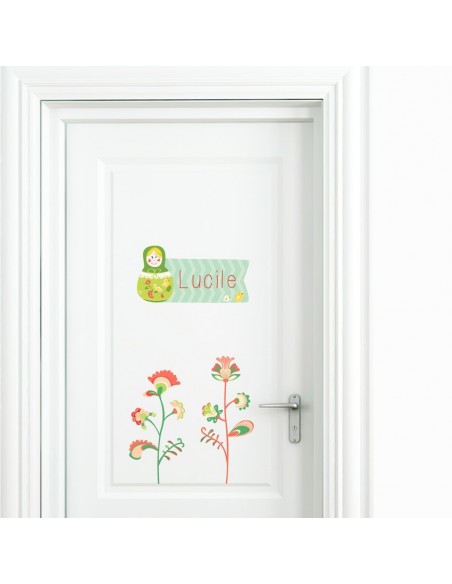 Stickers Prénom,Sticker Prénom: Poupée Russe verte