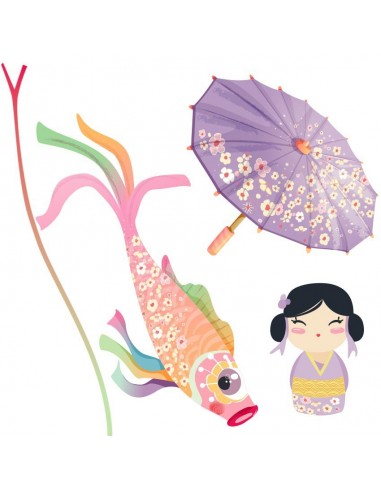 Stickers Asie,Stickers Japon: Ensemble ombrelle violet